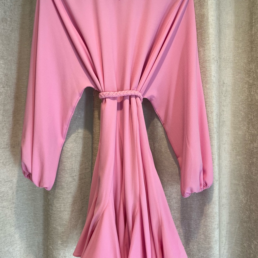 Gianni Bini Pink Pleated Mini Dress Braided Belt Long Sleeve M - Picture 4 of 6